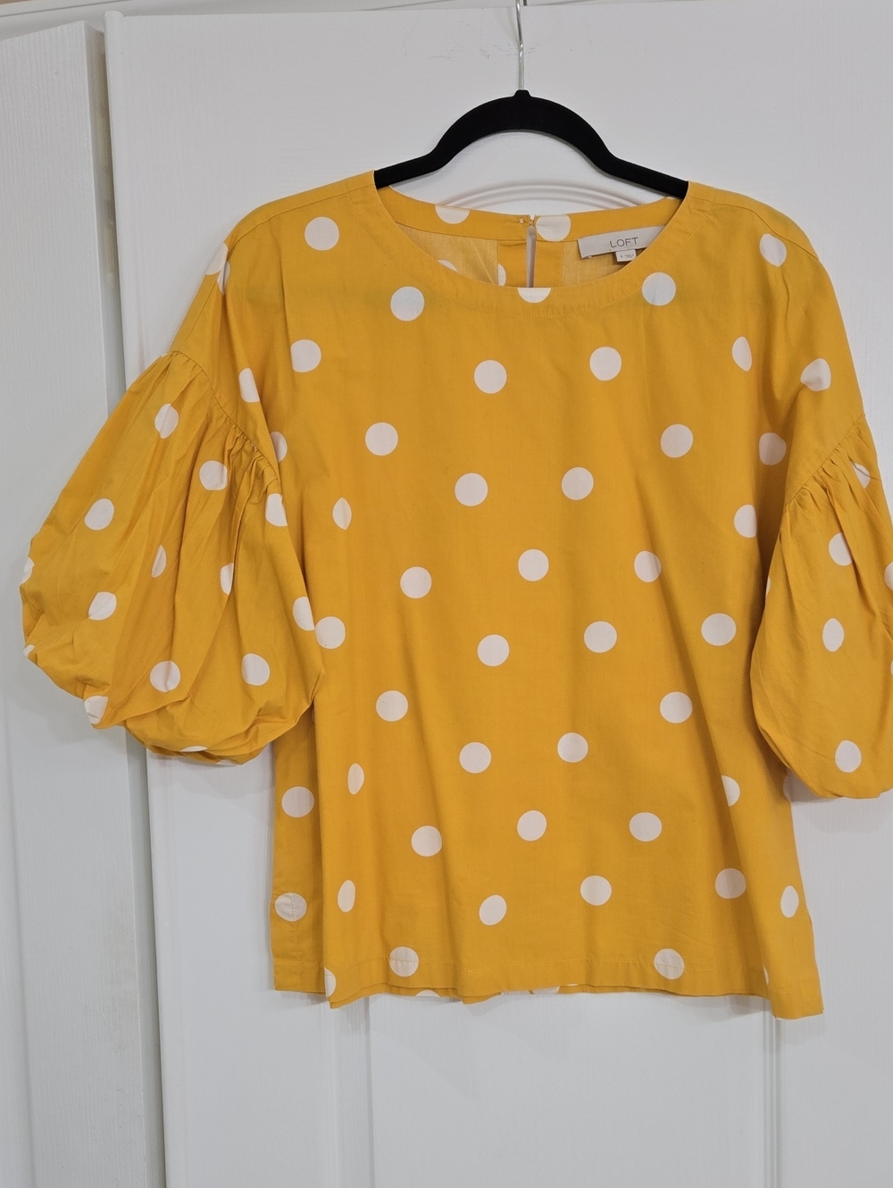 LOFT Yellow White Polka Dot Puff-Sleeve Blouse